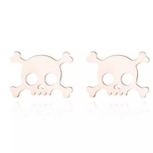 ROSE Gold Skull and Crossbones Earring Pair